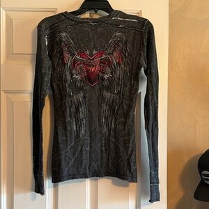 Sinful brand Graphic Long Sleeve Top - Red Heart Detail